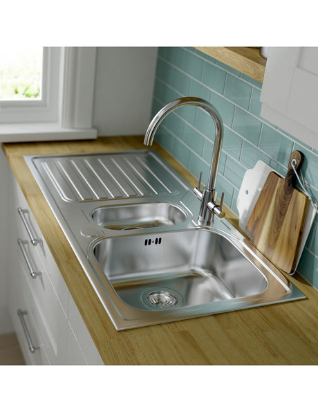 1810 CUR/02/BS Curvato Round Spout Twin Lever Kitchen Tap - Brushed Steel