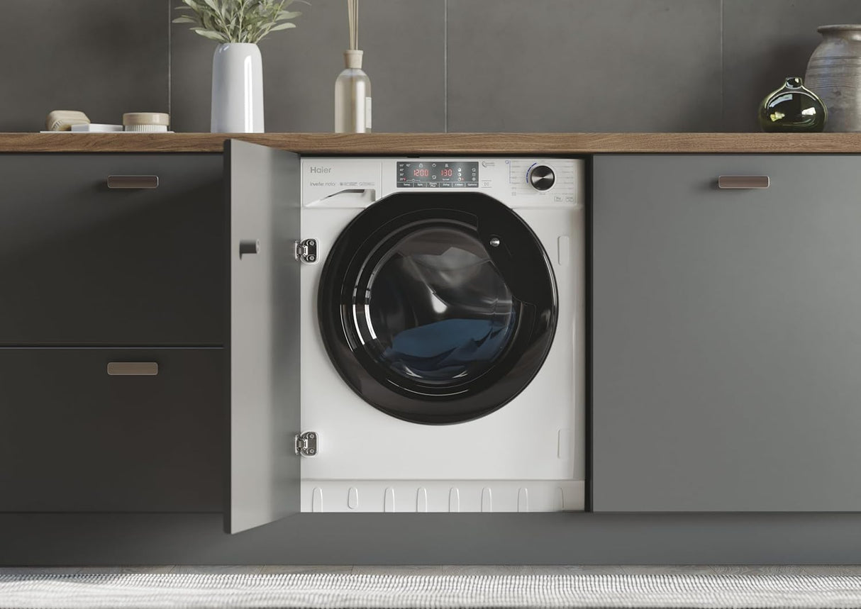 Haier HWQ90B416FWB-UK 9kg Integrated Washing Machine - A Rated - White & Black