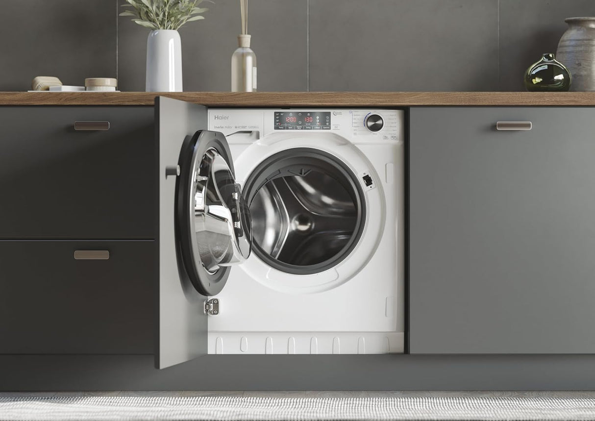Haier HWQ90B416FWB-UK 9kg Integrated Washing Machine - A Rated - White & Black