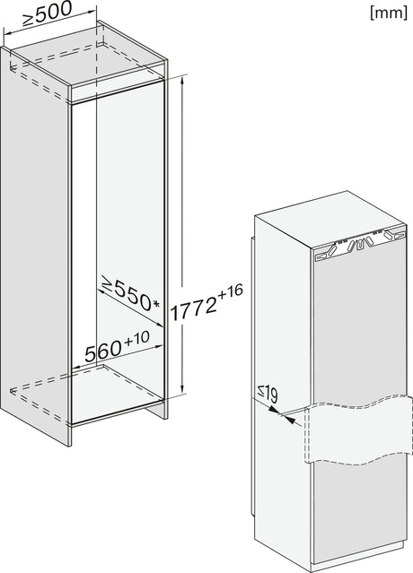 Miele K7715E Fully Integrated Larder Fridge – Fixed Hinge