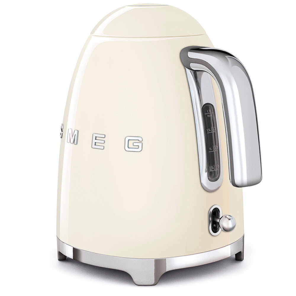 Smeg KLF03CRUK 50's Style Electric Kettle, Cream 1.7 litre capacity. Limescale filter. 3000w Fast Boiling - Lux Appliances 