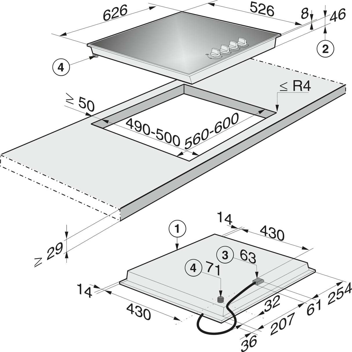 Miele KM3010 63cm Wide Gas Hob - Black