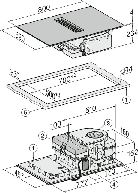 Miele Matt Finish KMDA7876FL-A 80cm Wide Venting Induction Hob – Externally Ducted - Matte Black
