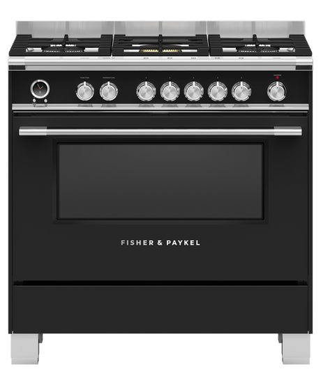 Fisher & Paykel OR90SCG6B1 90cm Series 9 Classic 5 Burner Dual Fuel Pyrolytic Freestanding Cooker - Black