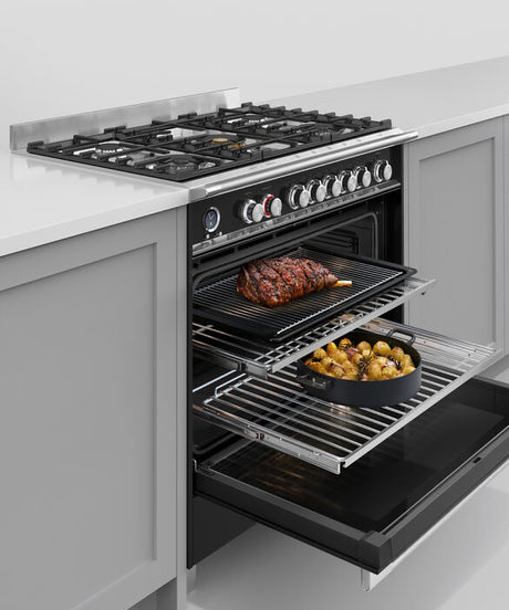 Fisher & Paykel OR90SCG6B1 90cm Series 9 Classic 5 Burner Dual Fuel Pyrolytic Freestanding Cooker - Black