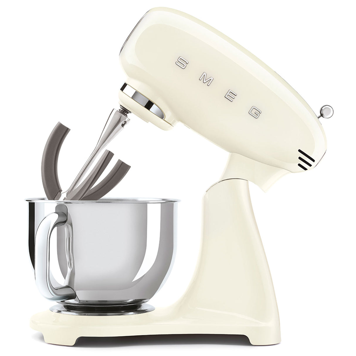Smeg SMF03CRUK 50's Style 800w, 10 Speed Stand Mixer, Cream Includes dough hook, whisk, beater & more Iconic Retro, 50's Style Design - Lux Appliances 