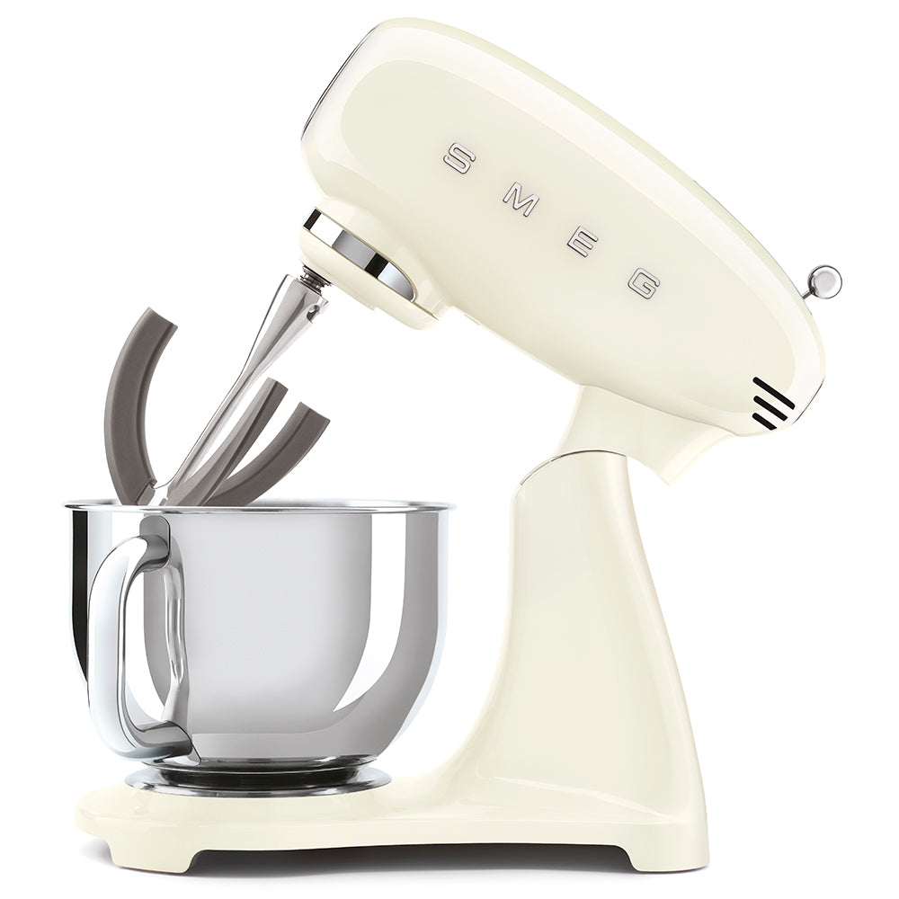 Smeg SMF03CRUK 50's Style 800w, 10 Speed Stand Mixer, Cream Includes dough hook, whisk, beater & more Iconic Retro, 50's Style Design - Lux Appliances 