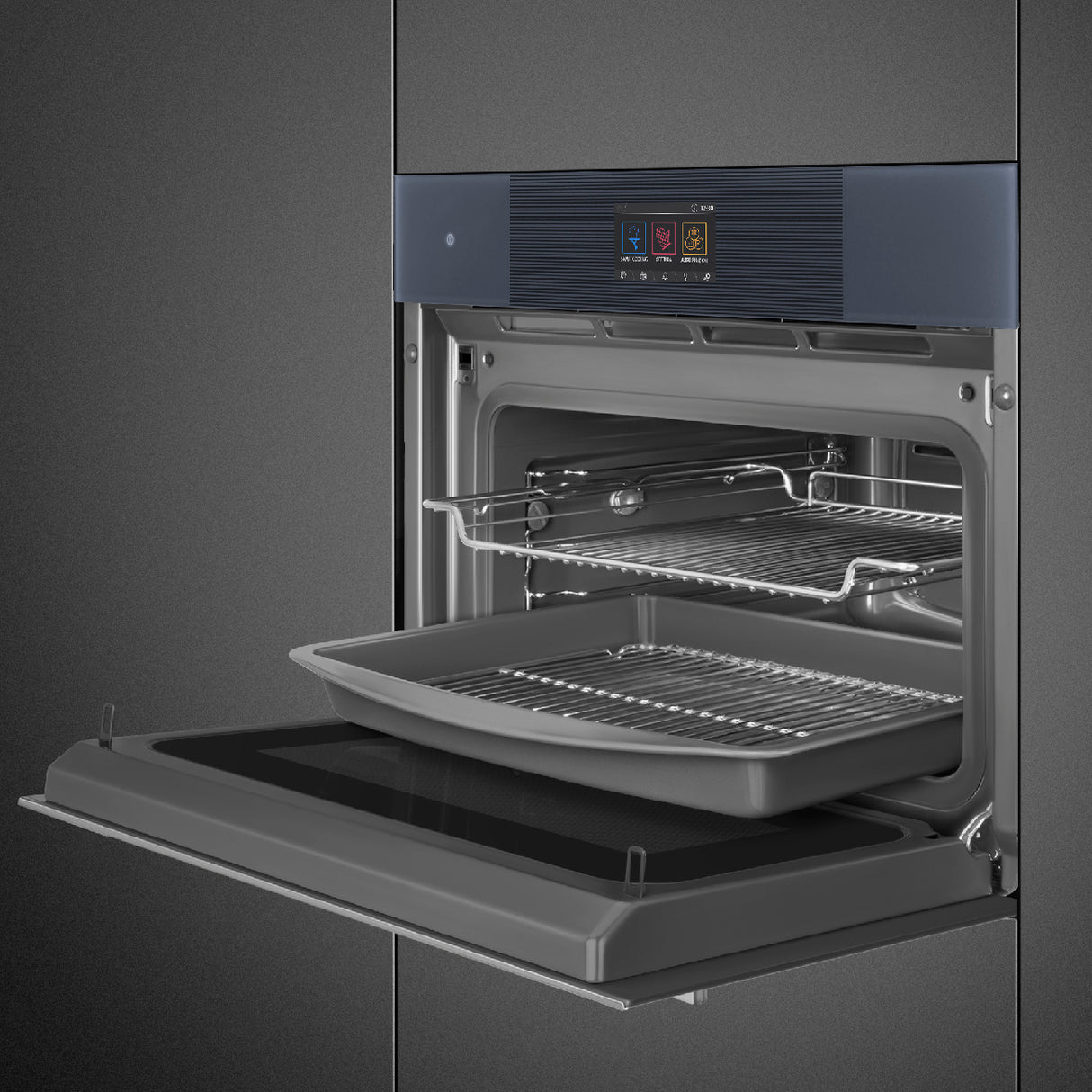 Smeg SO4104APG Linea 45 Compact Omnichef Oven, Neptune Grey