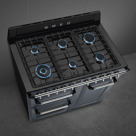 Smeg TR103GR 100x60cm Victoria Dual Fuel Range Cooker with Gas Hob in Slate Grey