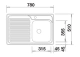 Blanco CLASSIC 40 S RH - 511124 - Stainless Steel 1.0 Bowl Inset Kitchen Sink