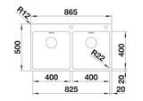 Blanco Andano 400/400-IF/A - 525249 - 2.0 Bowl Inset Kitchen Sink with Tap Ledge - Stainless Steel