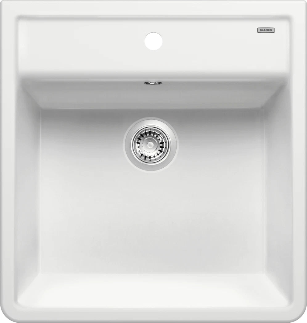 Blanco Panor 60 Ceramic - 514486 - Crystal White Gloss Inset 1.0 Bowl Sink with Tap Ledge