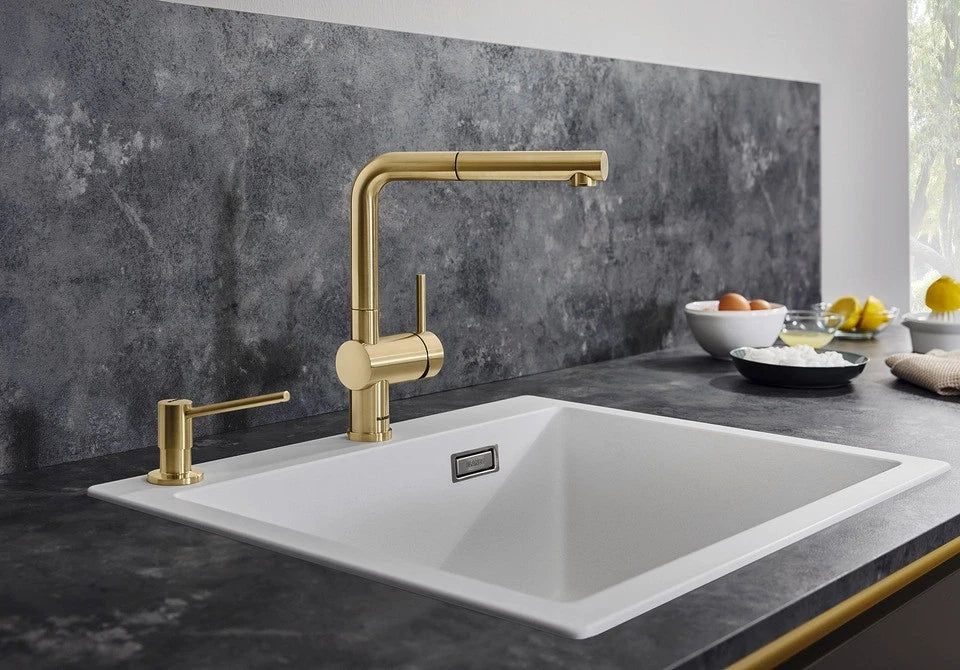Blanco Linus-S - 526684 - Single Lever Monobloc Kitchen Tap with Pull-out Spray - Satin Gold