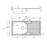 1810 - Veloreuno 100i Rev Large Inset Stainless Steel 1.0 Bowl Sink with Drainer