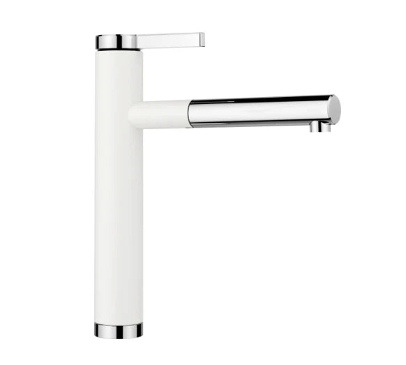 Blanco Linee-S - 518441 - Single Lever Monobloc Kitchen Tap with Pull-out Spray - Silgranit White/Chrome