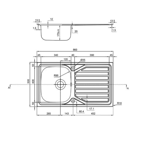 1810 - Veloreuno 860i Rev Inset Stainless Steel 1.0 Bowl Sink with Drainer