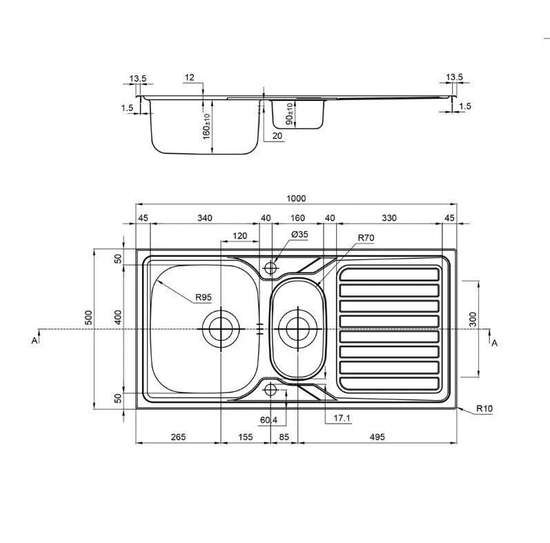 1810 - Veloreduo 100i Rev Inset Stainless Steel 1.5 Bowl Sink with Drainer