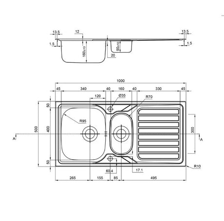 1810 - Veloreduo 100i Rev Inset Stainless Steel 1.5 Bowl Sink with Drainer