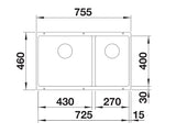 Blanco Subline 430/270-U LH - 525991 - Undermount Sink Silgranit - Black
