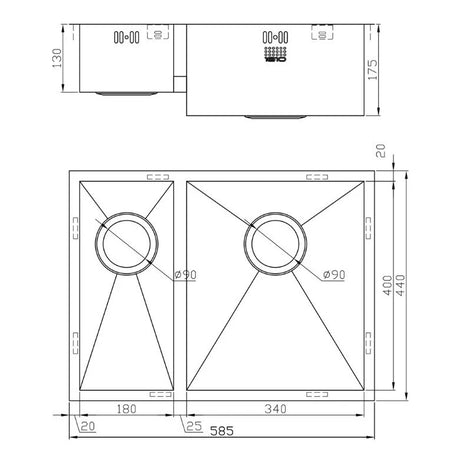 1810 - Zenduo 180/340 U Undermount Stainless Steel 1.5 Bowl (RH) Sink