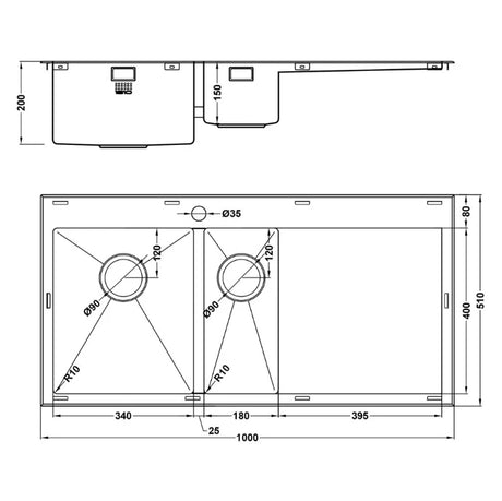 1810 - Razorduo10 6 I-F Inset Stainless Steel 1.5 Bowl (LH) Sink with Drainer