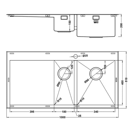 1810 - Razorduo10 6 I-F Inset Stainless Steel 1.5 Bowl (RH) Sink with Drainer