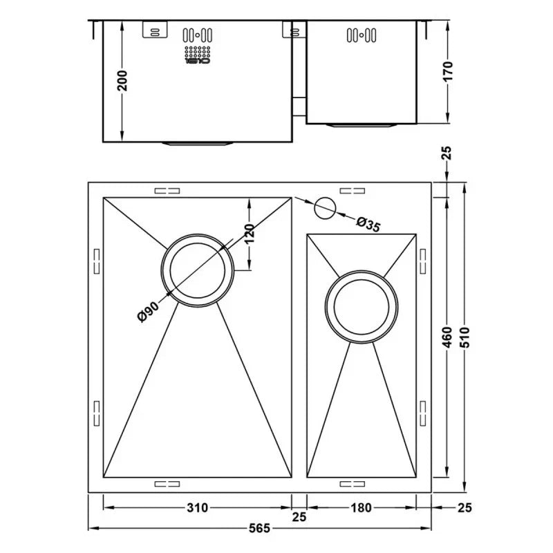 1810 - Zenduo 310/180 I-F Inset Stainless Steel 1.5 Bowl (LH) Sink
