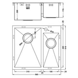 1810 - Zenduo 310/180 I-F Inset Stainless Steel 1.5 Bowl (LH) Sink