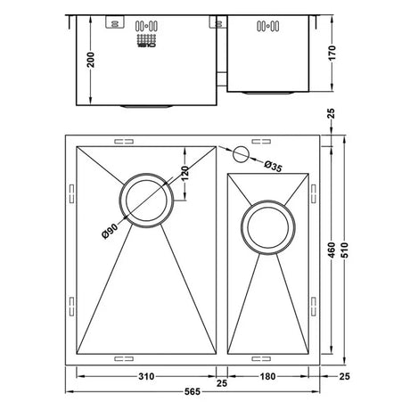 1810 - Zenduo 310/180 I-F Inset Stainless Steel 1.5 Bowl (LH) Sink