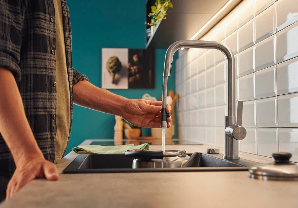Blanco Jandora-S - 526614 - Single Lever J Shaped Kitchen Pullout Tap - Brushed Stainless Steel (Copy) (Copy)