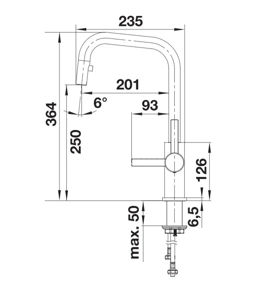 Blanco Jandora-S - 526614 - Single Lever J Shaped Kitchen Pullout Tap - Brushed Stainless Steel (Copy) (Copy)