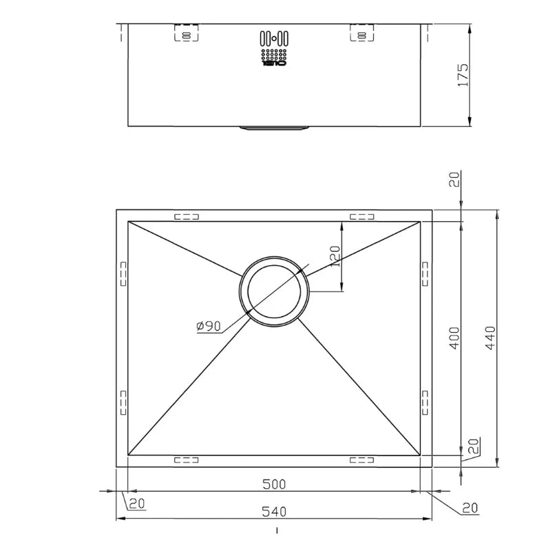 1810 - Zenuno 500U Stainless Steel 1.0 Bowl U/M Sink - ZU/50/U/S/021