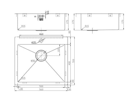 1810 - Zenuno15 500 I-F Stainless Steel 1.0 Bowl U/M Sink - ZU/50/IF/U15/S/090
