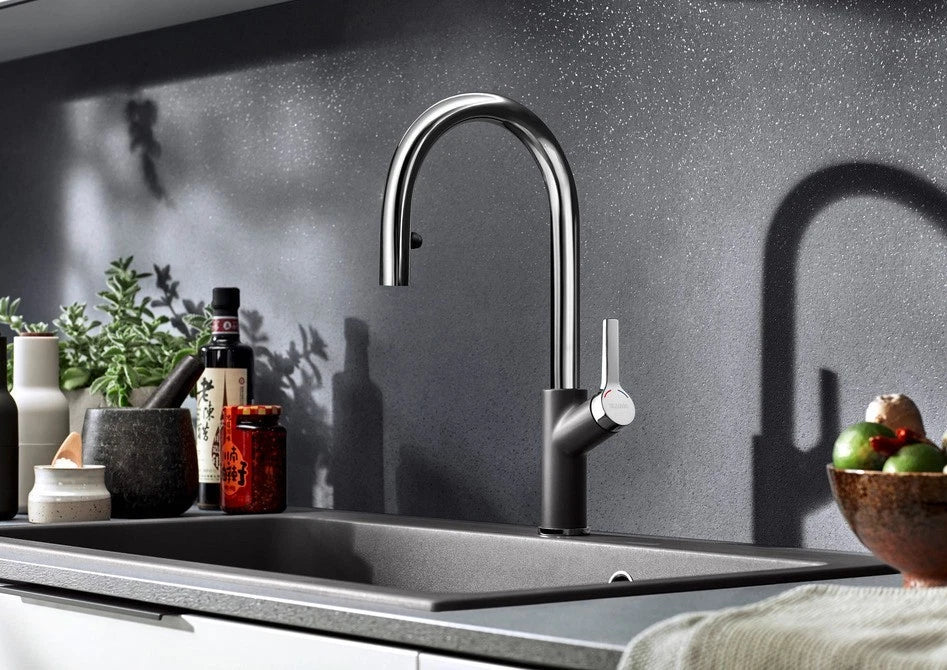 Blanco Carena-S Vario - 521368 - Single Lever Monobloc Kitchen Tap with Pull-out Spray - Silgranit White/Chrome