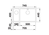 Blanco Andano 500/180-U RH - 522989 - Undermount Kitchen Sink - Stainless Steel