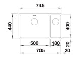 Blanco Andano 500/180-U LH - 522991 - Undermount Kitchen Sink - Stainless Steel
