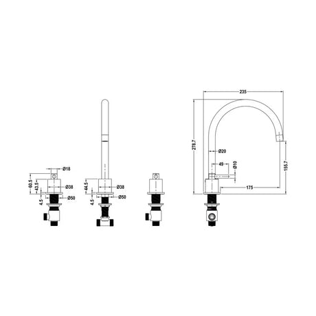 1810 Aero 3 hole design - AER/01/CH - Chrome