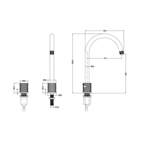 1810 Finire Knurled Two Hole Tap - FIN/08/BGB - Brushed Gold Brass
