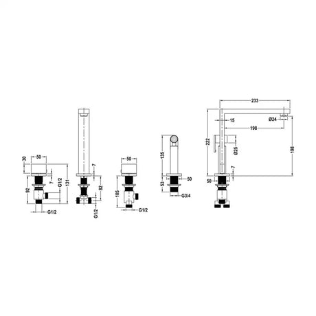 1810 Novanta 4 Hole Design Mixer Tap - NOV/02/BS - Brushed Steel