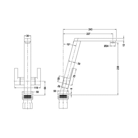 1810 Pendenza Double Lever Mixer Tap - PEN/02/BS - Brushed Steel